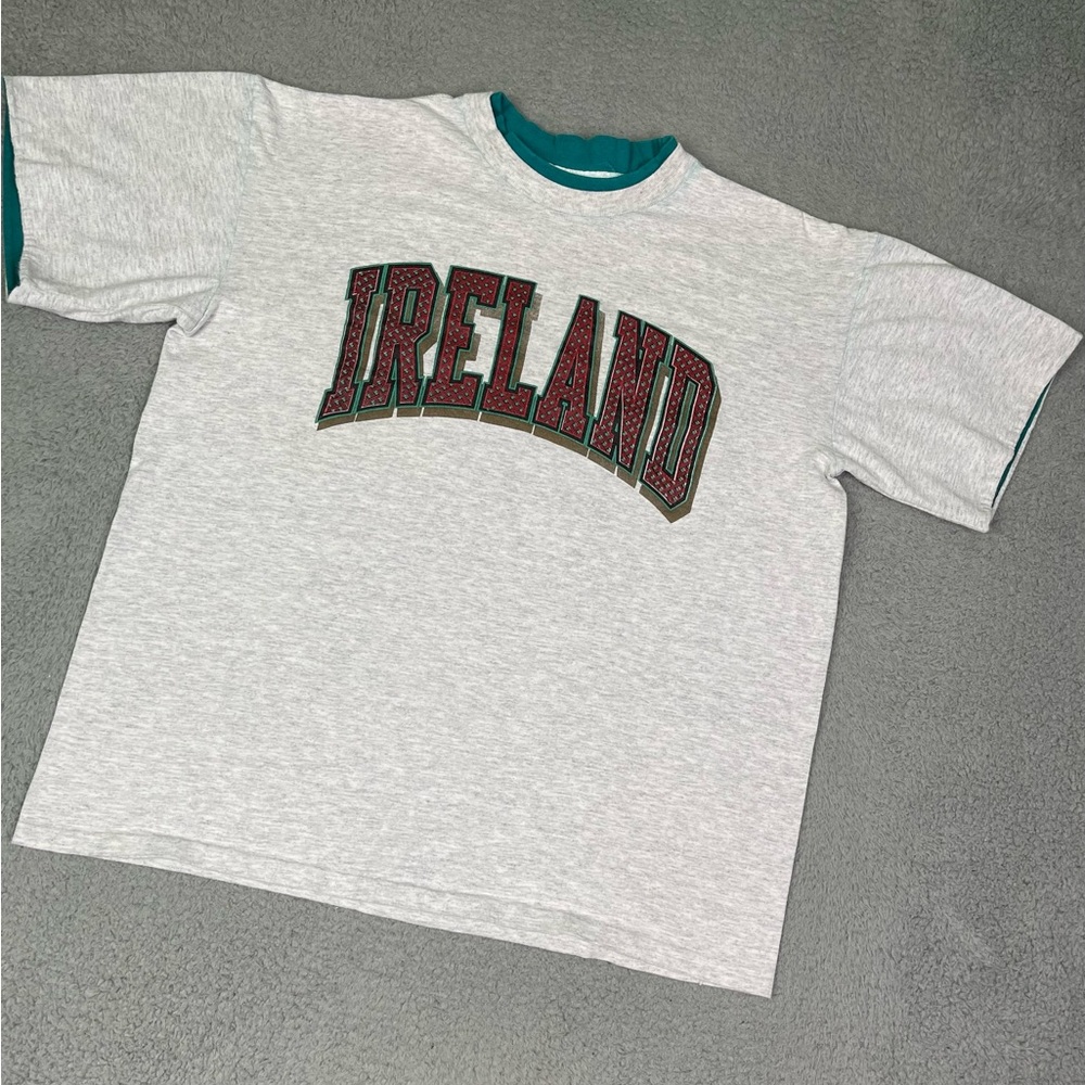 American Vintage White Heather 'Ireland' Graphic Ringer Tee with Green Trim
